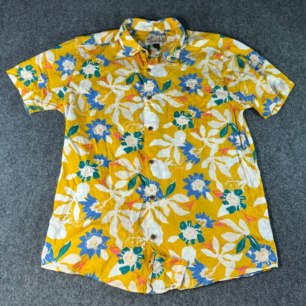 Patagonia Pataloha Mens Yellow Floral Organic Cotton Button Down Shirt Large